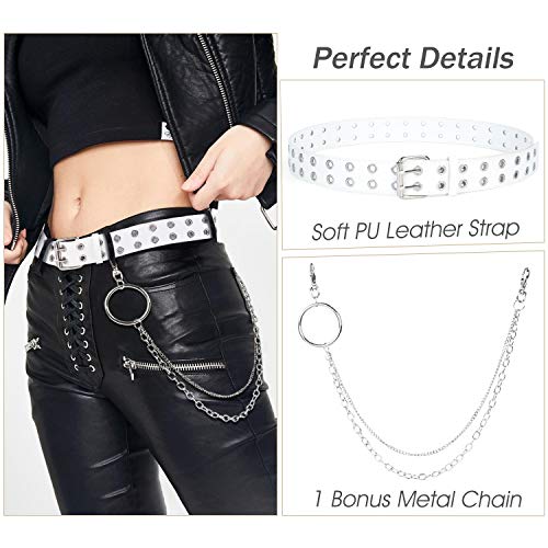 Cinturón de cuero con doble ojales y cadena desmontable para mujeres y hombres