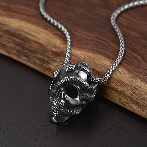 Collar de calavera para hombre, serpiente, árbol de la vida, etiqueta de perro de calavera