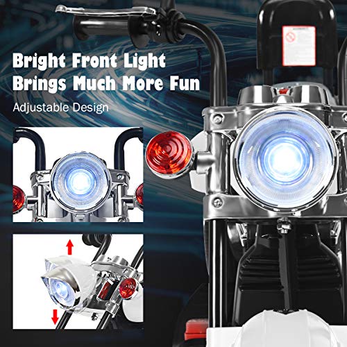 Costzon Kids Ride on Chopper Motocicleta, Triciclo de motocicleta alimentado por batería de 6 V con bocina, faro, interruptor de avance/retroceso, certificación ASTM, 3 ruedas de paseo en juguetes para niños y niñas regalo (blanco)