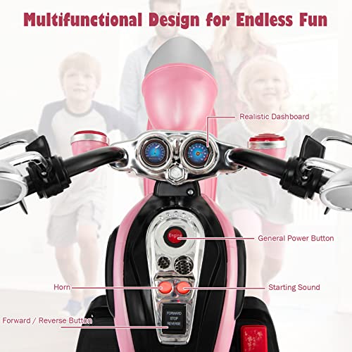 Costzon Kids Ride on Chopper Motocicleta, Triciclo de motocicleta alimentado por batería de 6 V con bocina, faro, interruptor de avance/retroceso, certificación ASTM, 3 ruedas de paseo en juguetes para niños y niñas regalo (blanco)