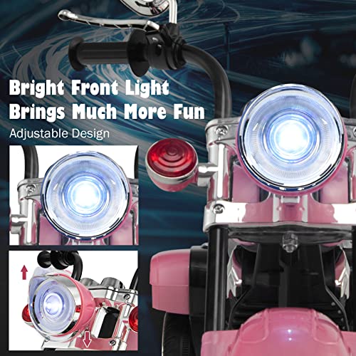 Costzon Kids Ride on Chopper Motocicleta, Triciclo de motocicleta alimentado por batería de 6 V con bocina, faro, interruptor de avance/retroceso, certificación ASTM, 3 ruedas de paseo en juguetes para niños y niñas regalo (blanco)