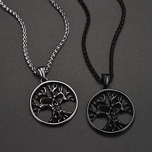 Collar de calavera para hombre, serpiente, árbol de la vida, etiqueta de perro de calavera