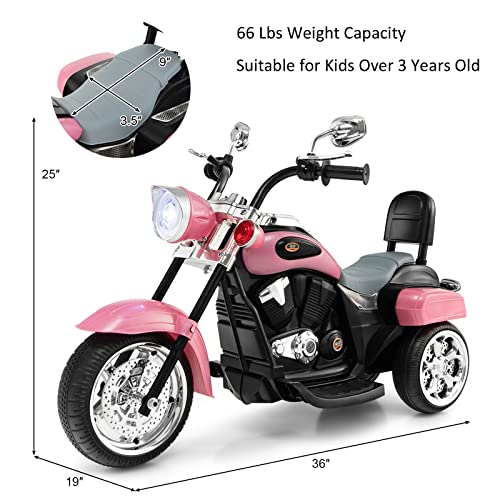 Costzon Kids Ride on Chopper Motocicleta, Triciclo de motocicleta alimentado por batería de 6 V con bocina, faro, interruptor de avance/retroceso, certificación ASTM, 3 ruedas de paseo en juguetes para niños y niñas regalo (blanco)