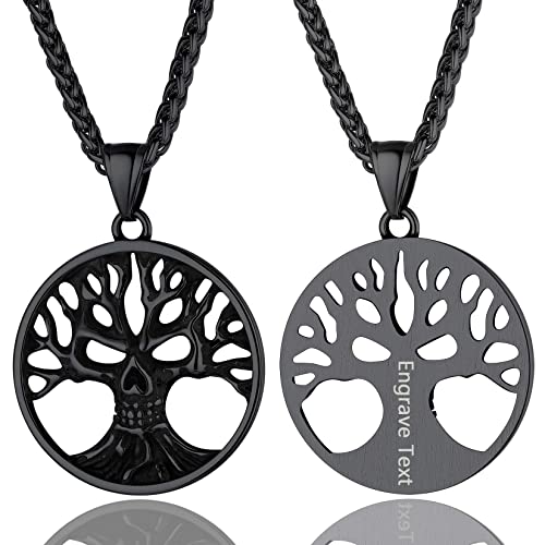 Collar de calavera para hombre, serpiente, árbol de la vida, etiqueta de perro de calavera