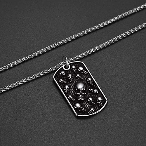 Collar de calavera para hombre, serpiente, árbol de la vida, etiqueta de perro de calavera