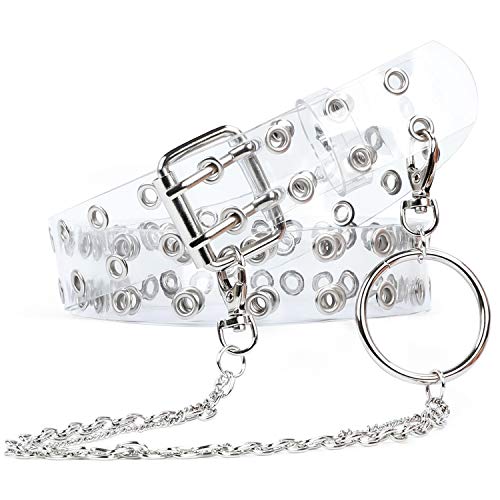 Cinturón de cuero con doble ojales y cadena desmontable para mujeres y hombres
