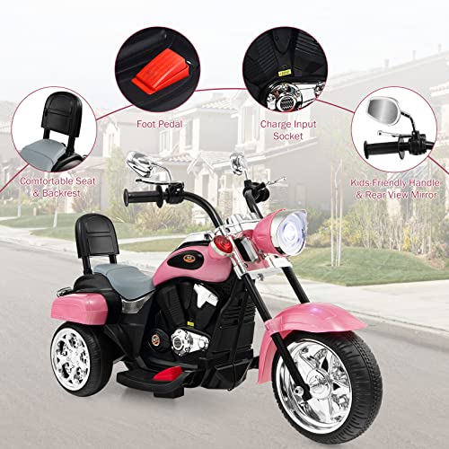Costzon Kids Ride on Chopper Motocicleta, Triciclo de motocicleta alimentado por batería de 6 V con bocina, faro, interruptor de avance/retroceso, certificación ASTM, 3 ruedas de paseo en juguetes para niños y niñas regalo (blanco)