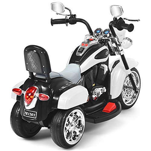 Costzon Kids Ride on Chopper Motocicleta, Triciclo de motocicleta alimentado por batería de 6 V con bocina, faro, interruptor de avance/retroceso, certificación ASTM, 3 ruedas de paseo en juguetes para niños y niñas regalo (blanco)