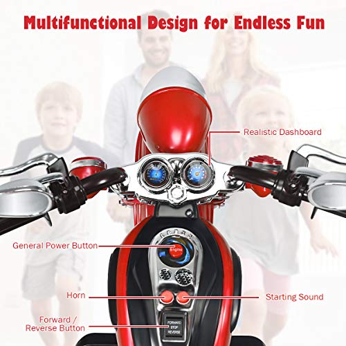 Costzon Kids Ride on Chopper Motocicleta, Triciclo de motocicleta alimentado por batería de 6 V con bocina, faro, interruptor de avance/retroceso, certificación ASTM, 3 ruedas de paseo en juguetes para niños y niñas regalo (blanco)