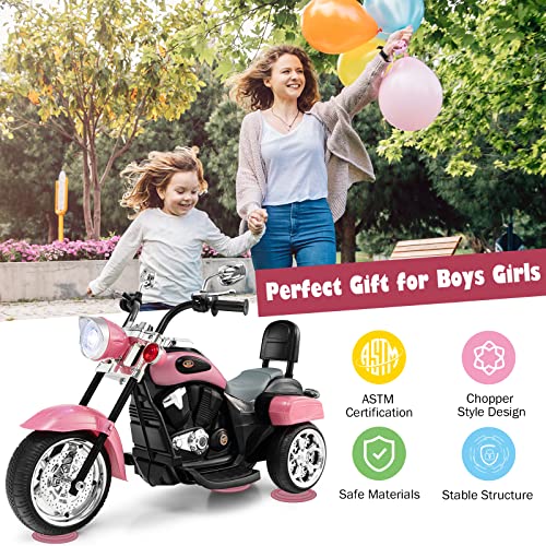Costzon Kids Ride on Chopper Motocicleta, Triciclo de motocicleta alimentado por batería de 6 V con bocina, faro, interruptor de avance/retroceso, certificación ASTM, 3 ruedas de paseo en juguetes para niños y niñas regalo (blanco)