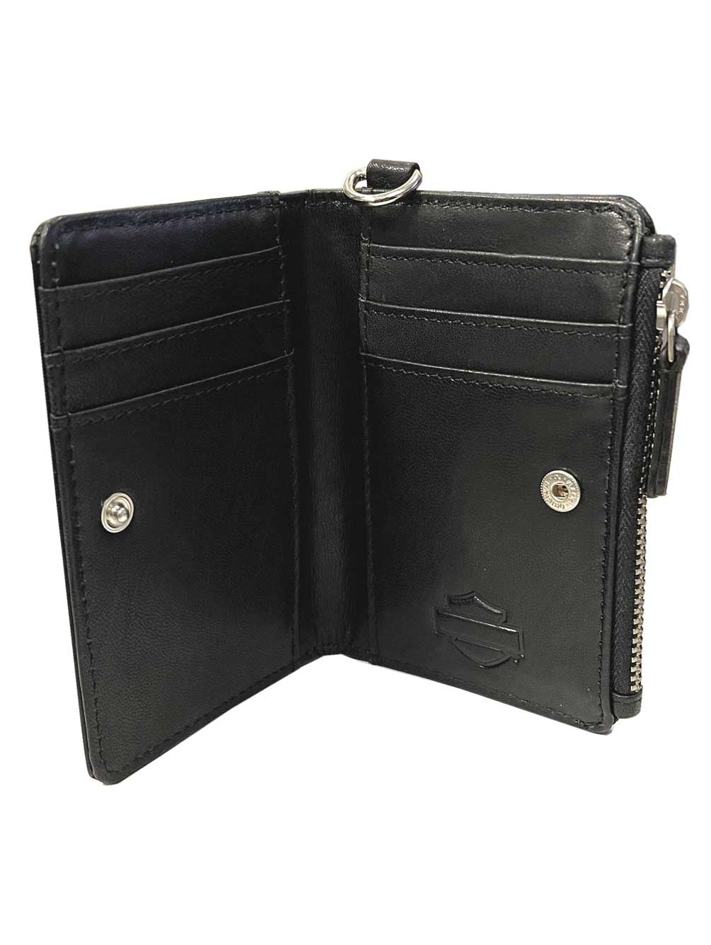 Harley-Davidson Women's Rockin' Roses Bar & Shield Small Zip Wallet - Black, Harley Davidson