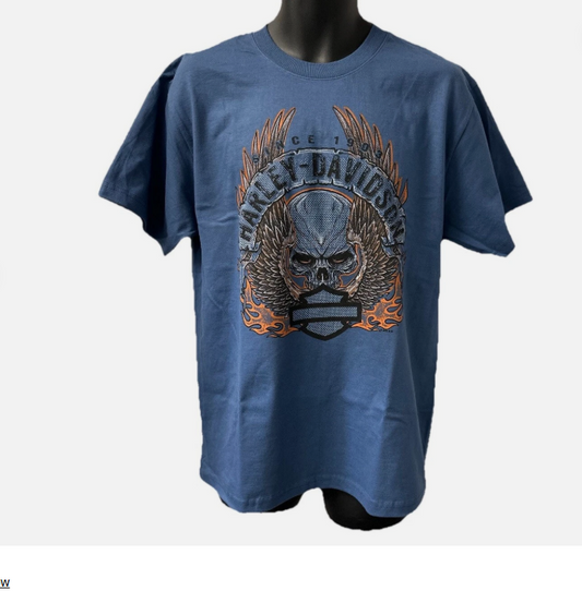 Harley Davidson Men's Skull Wing Short Sleeve T-Shirt Blue 3002199-ENBL