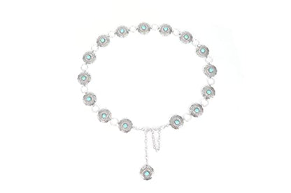 Cinturón de cadena de metal turquesa con forma de pétalo regular para mujeres