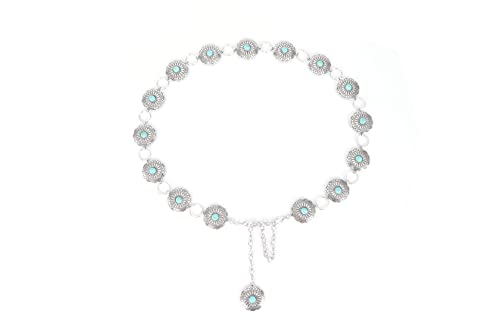 Cinturón de cadena de metal turquesa con forma de pétalo regular para mujeres