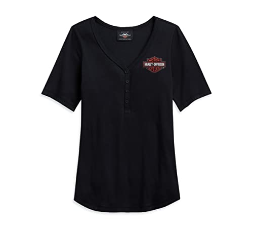 Harley-Davidson Women's Logo Henley Tee Shirt - 96148-21VW (as1, Alpha, s, Regular, Regular, Small) Black