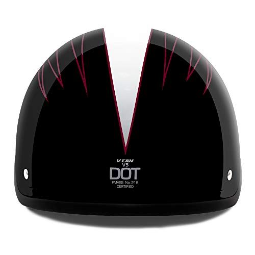 VCAN Cruiser Solid Flat Black Half Face Motorcycle Helmet (Flag, Large)