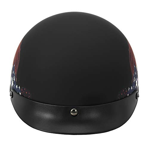 VCAN Cruiser Solid Flat Black Half Face Motorcycle Helmet (Flag, Large)