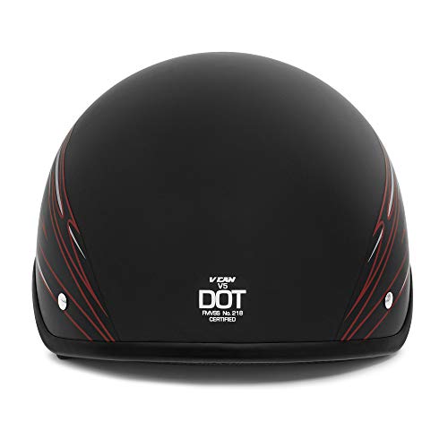 VCAN Cruiser Solid Flat Black Half Face Motorcycle Helmet (Flag, Large)