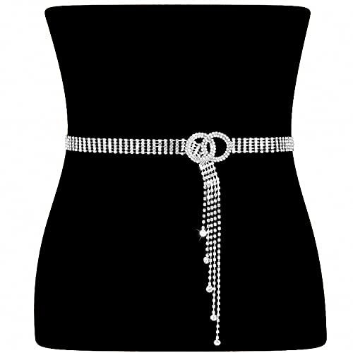 Cinturón de diamantes de imitación plateado brillante con diamantes de imitación para mujer