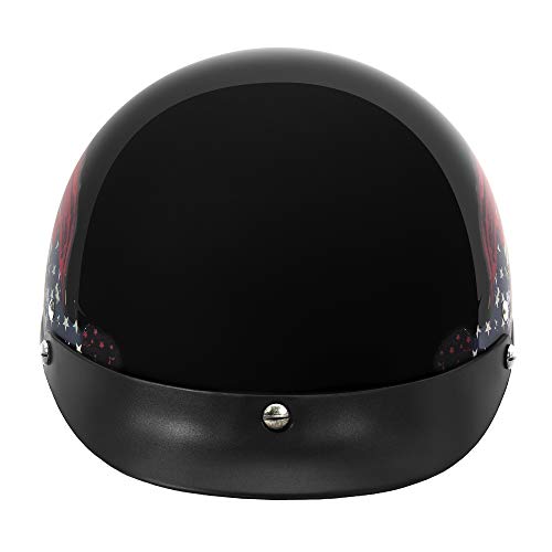 VCAN Cruiser Solid Flat Black Half Face Motorcycle Helmet (Flag, Large)