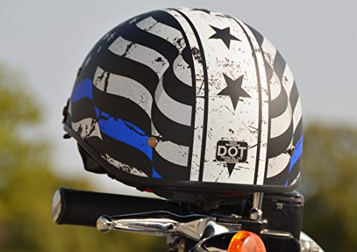 Vega Helmets Warrior Motorcycle Half Helmet with Sunshield for Men & Women, Adjustable Size Dial DOT Half Face Skull Cap for Bike Cruiser Chopper Moped Scooter ATV (Patriotic Flag Graphic, Large)