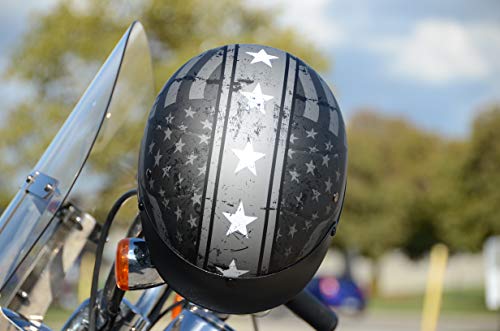 Vega Helmets Warrior Motorcycle Half Helmet with Sunshield for Men & Women, Adjustable Size Dial DOT Half Face Skull Cap for Bike Cruiser Chopper Moped Scooter ATV (Patriotic Flag Graphic, Large)