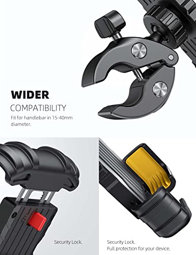 Lamicall Bike Phone Holder Mount - Motorcycle Handlebar Phone Mount Clamp, One Hand Operation ATV Scooter Phone Clip for iPhone 12 / 11 Pro Max / X / XS, Galaxy S10 and 4.7"- 6.8" Cellphone - Black
