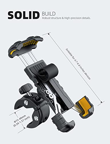 Lamicall Bike Phone Holder Mount - Motorcycle Handlebar Phone Mount Clamp, One Hand Operation ATV Scooter Phone Clip for iPhone 12 / 11 Pro Max / X / XS, Galaxy S10 and 4.7"- 6.8" Cellphone - Black