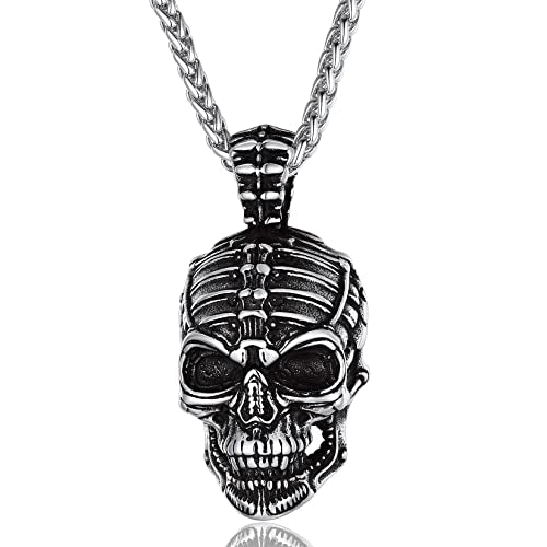 Collar de calavera para hombre, serpiente, árbol de la vida, etiqueta de perro de calavera
