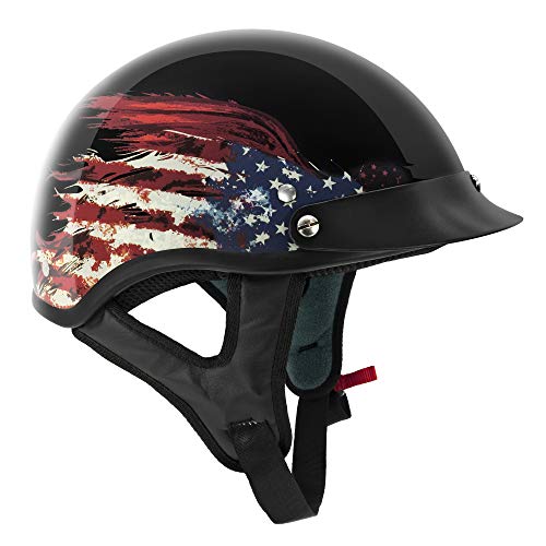 VCAN Cruiser Solid Flat Black Half Face Motorcycle Helmet (Flag, Large)