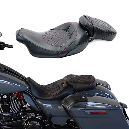 Juego de asiento de pasajero para Harley Touring Road King Street Glide Road Glide Electra Glide 2009-2021 asiento de conductor de cuero Pillion asiento de pasajero 09-21