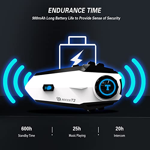 Auricular Bluetooth para motocicleta, T2 1000m 6 Riders Casco Auricular Bluetooth con cancelación de ruido, Sistema universal de comunicación Bluetooth para motocicleta, Compartir música y Altavoces HD