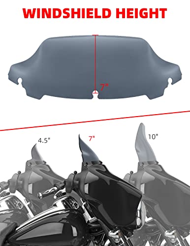 Amazicha 7" Smoke Wave Windshield Windscreen Compatible for 2014-2023 Harley Davidson Touring Street Glide/Electra Glide/Ultra Limited/Tri Glide FLHT FLHX FLHXS FLHTK (Tint)