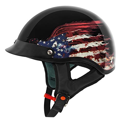 VCAN Cruiser Solid Flat Black Half Face Motorcycle Helmet (Flag, Large)