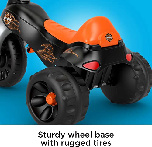 Triciclo Fisher-Price Harley-Davidson con empuñaduras de manillar y área de almacenamiento, neumáticos multiterreno, triciclo resistente