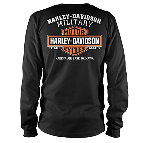 Camiseta negra con estampado de águila de manga larga para hombre Harley-Davidson - Base aérea de Kadena | Paseo en águila XL