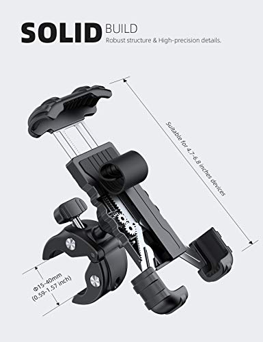 Lamicall Bike Phone Holder Mount - Motorcycle Handlebar Phone Mount Clamp, One Hand Operation ATV Scooter Phone Clip for iPhone 12 / 11 Pro Max / X / XS, Galaxy S10 and 4.7"- 6.8" Cellphone - Black