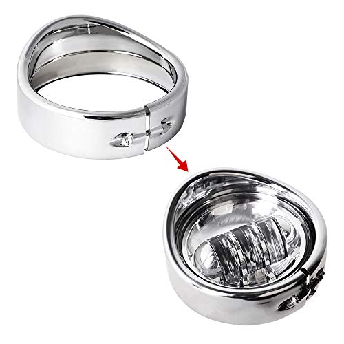 Kit de anillo francés de luces cromadas para motocicleta compatible con Harley, anillo de ajuste de faro delantero de 7 pulgadas, visera decorativa + anillo de ajuste de luz antiniebla de 4 1/2 pulgadas, visera decorativa (cromo)