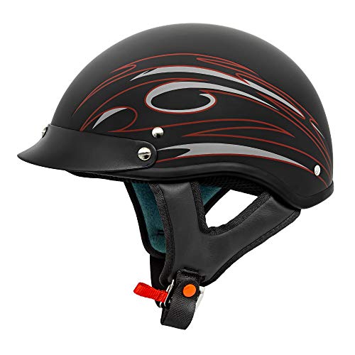 VCAN Cruiser Solid Flat Black Half Face Motorcycle Helmet (Flag, Large)