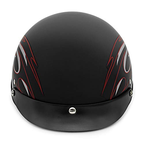 VCAN Cruiser Solid Flat Black Half Face Motorcycle Helmet (Flag, Large)