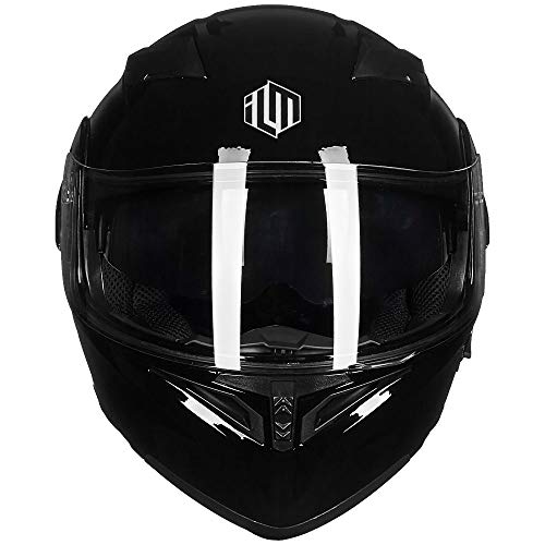 ILM Bluetooth Motorcycle Helmet Modular Flip up Full Face Dual Visor Mp3 Intercom FM Radio DOT Approved Model 902BT(Matte Black, Large)
