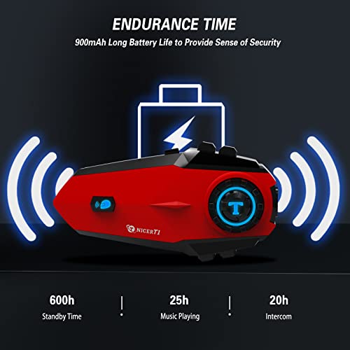 Auricular Bluetooth para motocicleta, T2 1000m 6 Riders Casco Auricular Bluetooth con cancelación de ruido, Sistema universal de comunicación Bluetooth para motocicleta, Compartir música y Altavoces HD