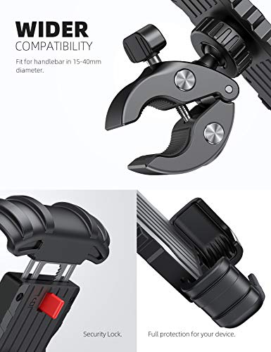 Lamicall Bike Phone Holder Mount - Motorcycle Handlebar Phone Mount Clamp, One Hand Operation ATV Scooter Phone Clip for iPhone 12 / 11 Pro Max / X / XS, Galaxy S10 and 4.7"- 6.8" Cellphone - Black