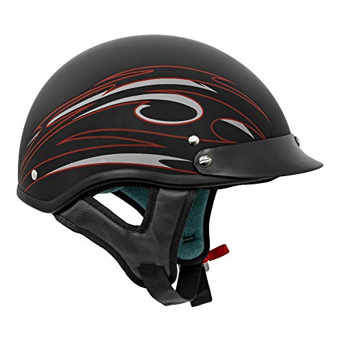 VCAN Cruiser Solid Flat Black Half Face Motorcycle Helmet (Flag, Large)