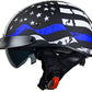 Vega Helmets Warrior Motorcycle Half Helmet with Sunshield for Men & Women, Adjustable Size Dial DOT Half Face Skull Cap for Bike Cruiser Chopper Moped Scooter ATV (Patriotic Flag Graphic, Large)