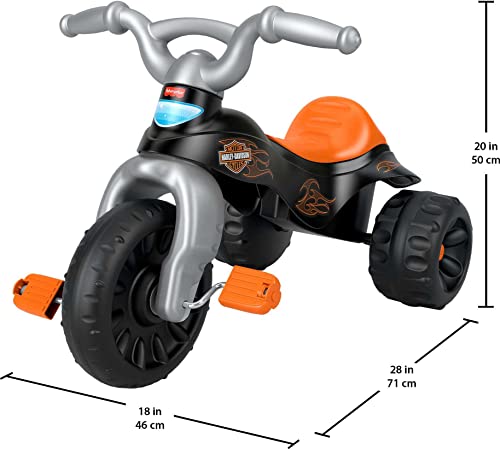 Triciclo Fisher-Price Harley-Davidson con empuñaduras de manillar y área de almacenamiento, neumáticos multiterreno, triciclo resistente