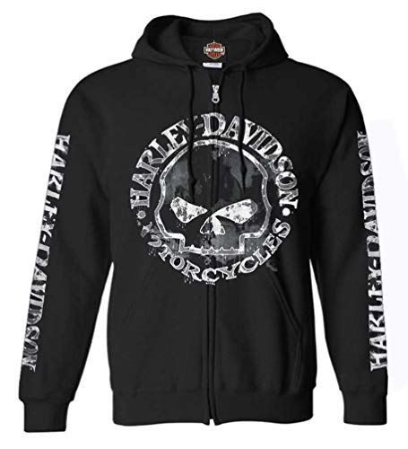 Harley-Davidson Men's Zippered Sweatshirt Jacket, Willie G Skull 30296647 (3XL) Black