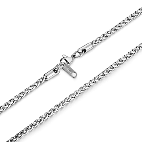 Collares de cadena plateada de acero inoxidable con diseño de espiga de 3.0 milímetros para hombres y mujeres de 16 -30 pulgadas