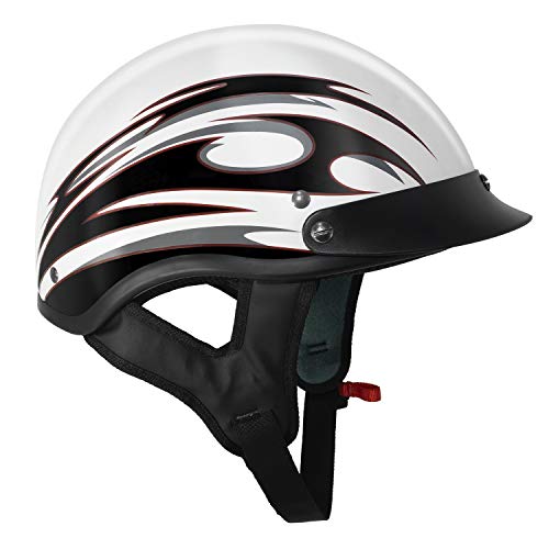VCAN Cruiser Solid Flat Black Half Face Motorcycle Helmet (Flag, Large)