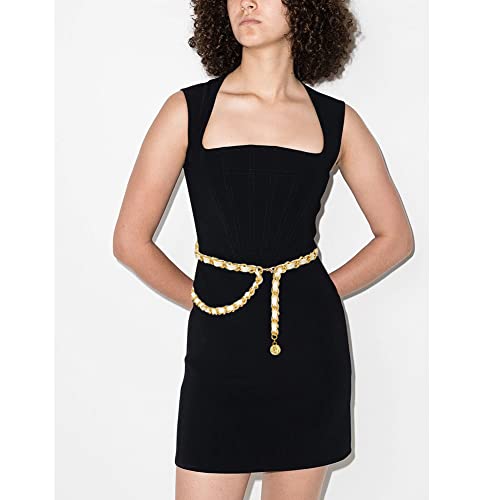 Cinturón de cadena de cuero para mujer con capas de metal